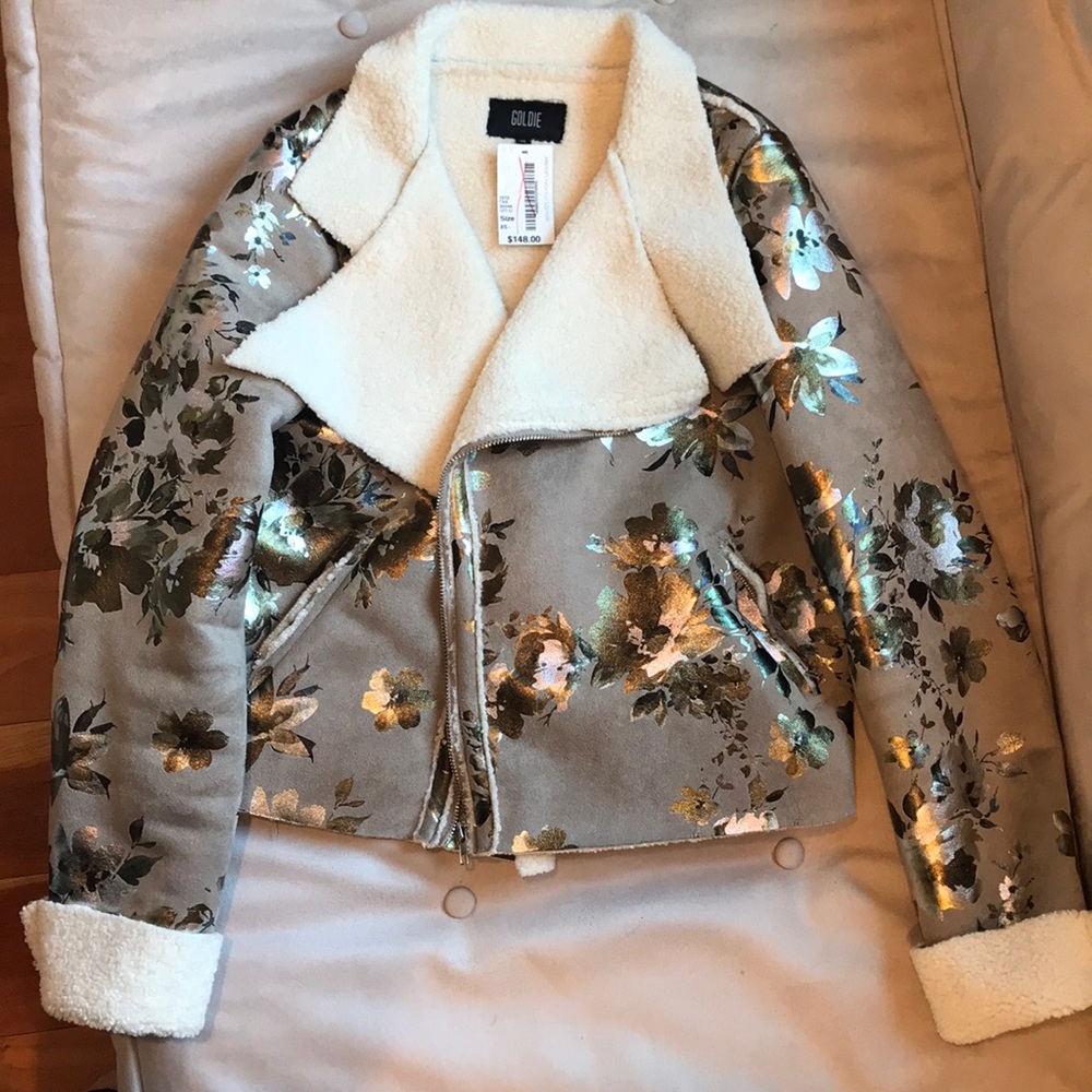 Goldie Metallic Painted Sherpa Drape Crop Jacket